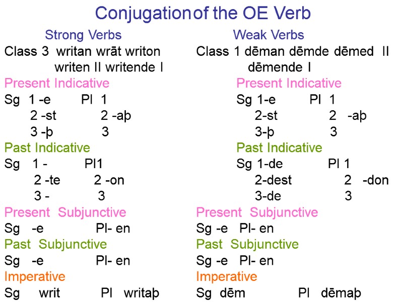 Conjugation of the OE Verb         